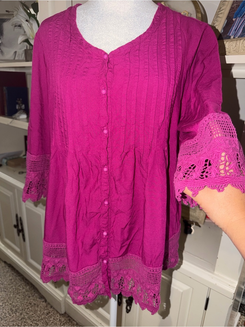 Blair Magenta Crochet-Trim Button Front blouse